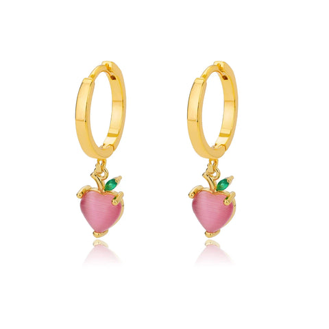 Crystal Fruit Cherry Drop Earrings for Women - Stainless Steel Pink Cherry Earrings - Boho Fairy Fashion Jewelry Gift