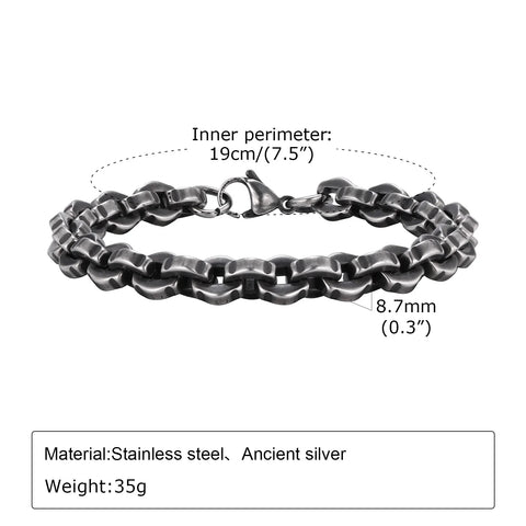 Vintage Byzantine Chain Bracelet for Men and Boys - Stainless Steel Retro Wristband