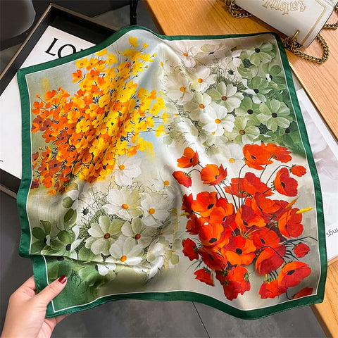 2025 100% Real Silk Scarf - 53cm Square Women's Bandelet