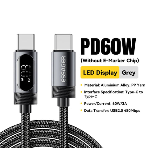 Essager USB-C Cable - 100W PD Fast Charging for iPhone 16/15, Xiaomi, Huawei, MacBook & iPad