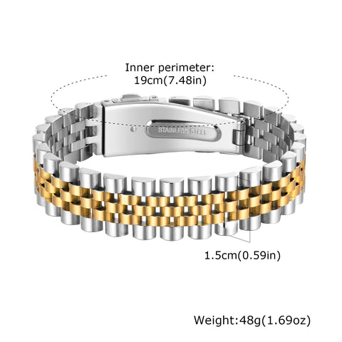 15MM Chunky Watch Band Bracelets for Men, 19CM Magnetic Stainless Steel Links Wristband - Stylish Jewelry Gifts for Dad, Husband, or Son