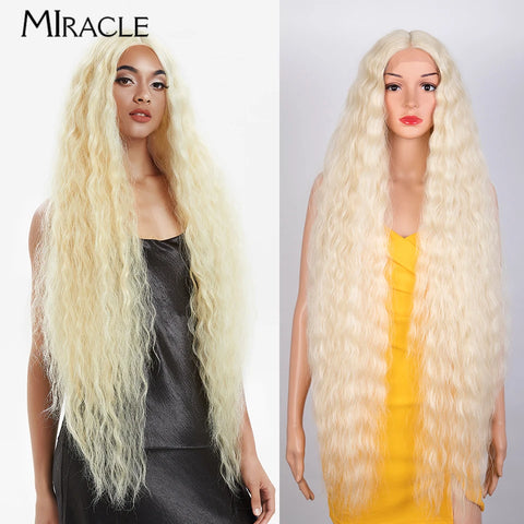 MIRACLE Curly Wigs Synthetic Lace Front Wig 40 Inch