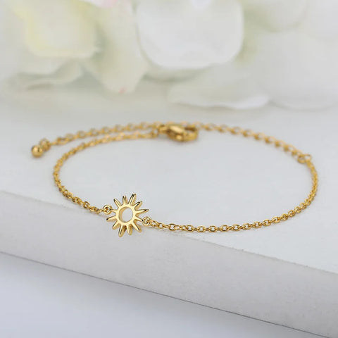 Elegant Zircon Flowers Bracelet for Women and Girls – Luxury Gold Color Stainless Steel Plant Charm Jewelry