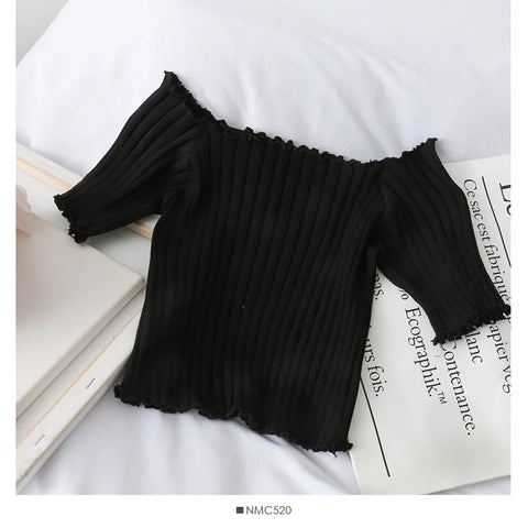 ITOOLIN Women Knitted Ruffles Hem Tops