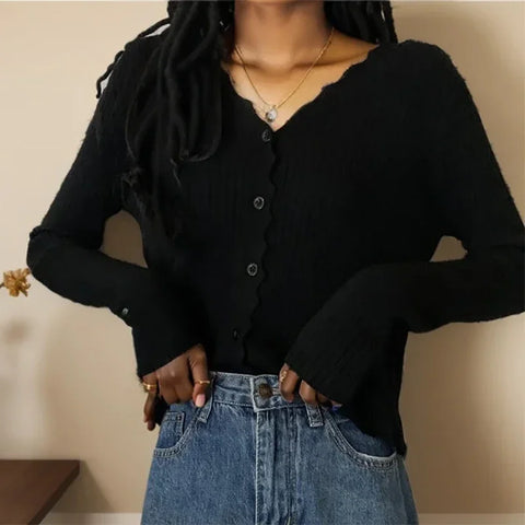 ITOOLIN Women Ruffles Long Sleeve Thin Sweater