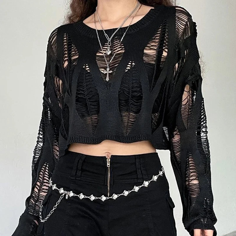ITOOLIN Women Hole Hollow Out Y2K T-shirts