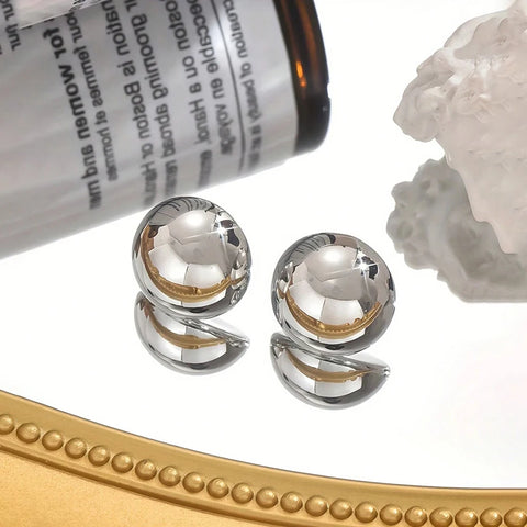 DGIDDK Stainless Steel Round Geometric Glossy Stud Earrings - 18K Gold Plated Simple Jewelry for Women