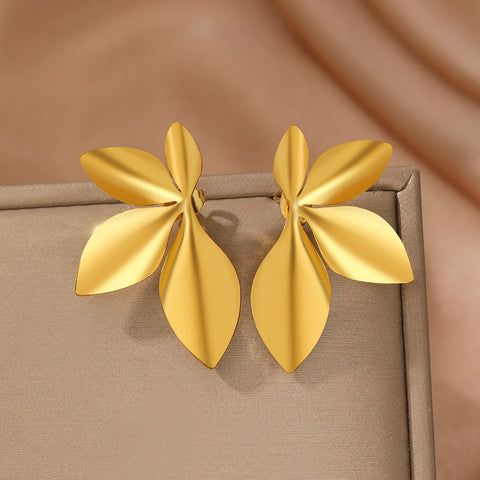 Elegant Stainless Steel Flower Petal Earrings - High-End Fashion Jewelry for Women