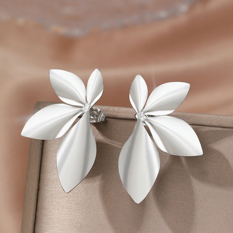 Elegant Stainless Steel Flower Petal Earrings - High-End Fashion Jewelry for Women