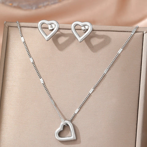 Stainless Steel Jewelry Set Necklace Earrings with Romantic Love Pendant for Women - Creative Gifts