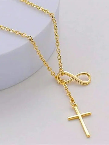 DGIDDK Stainless Steel Infinite Lucky 8 Cross Pendant Y Necklace - Women's Anti-Allergy Faith Forever Jewelry