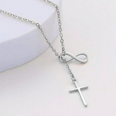 DGIDDK Stainless Steel Infinite Lucky 8 Cross Pendant Y Necklace - Women's Anti-Allergy Faith Forever Jewelry