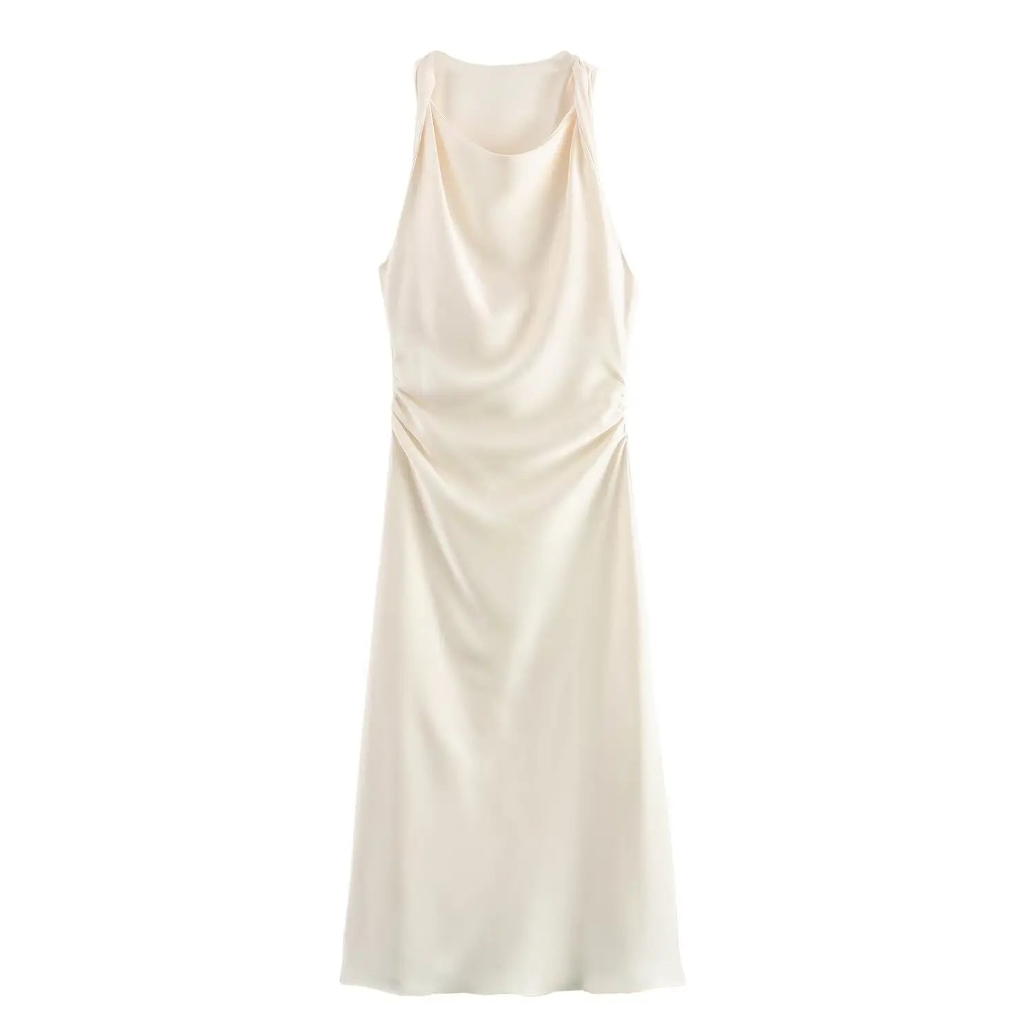 MUJER Satin Ruched Long Dresses