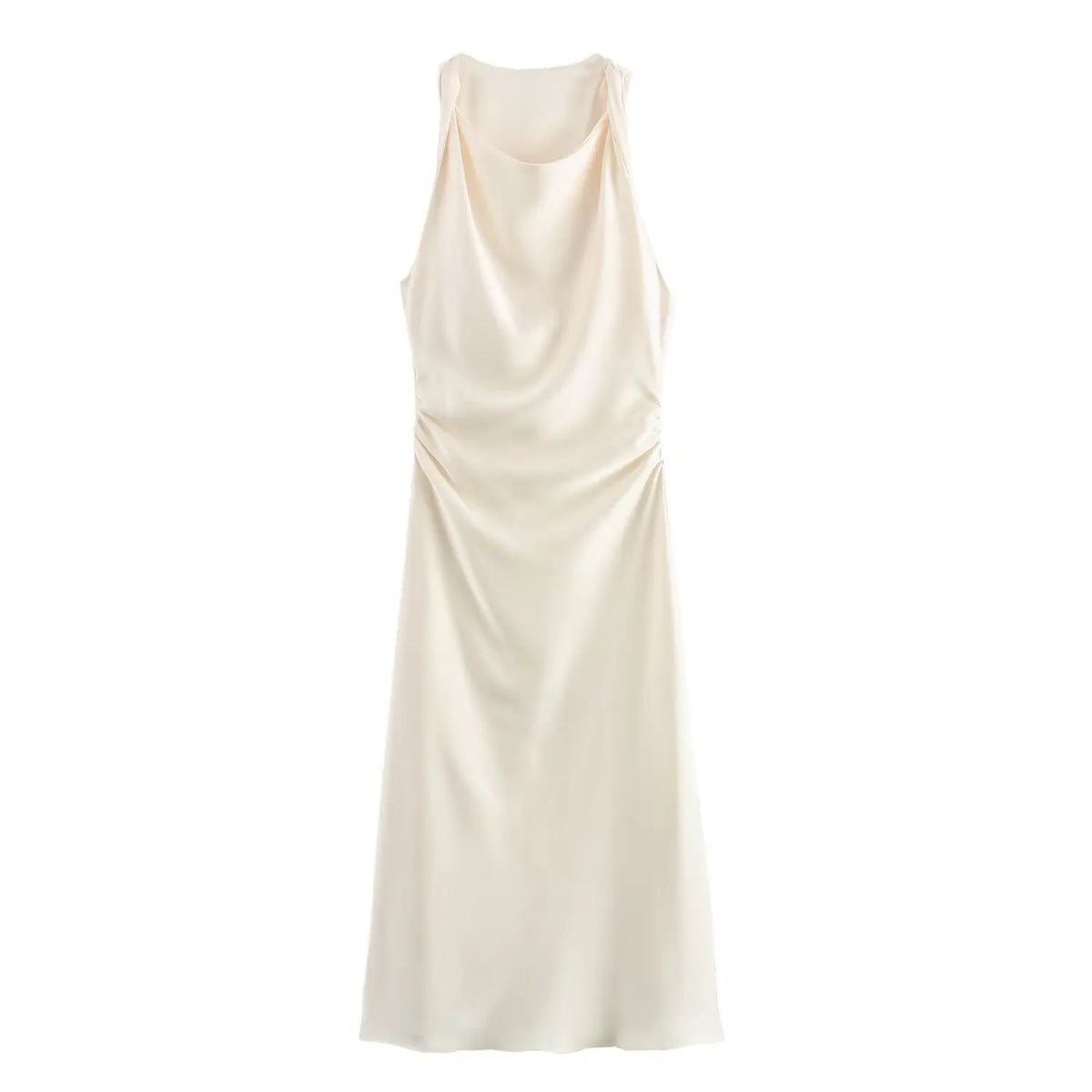 MUJER Satin Ruched Long Dresses