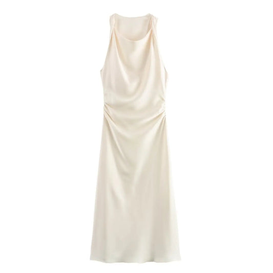 MUJER Satin Ruched Long Dresses