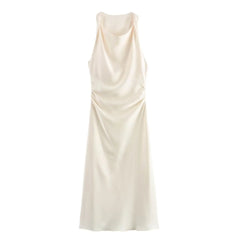 MUJER Satin Ruched Long Dresses