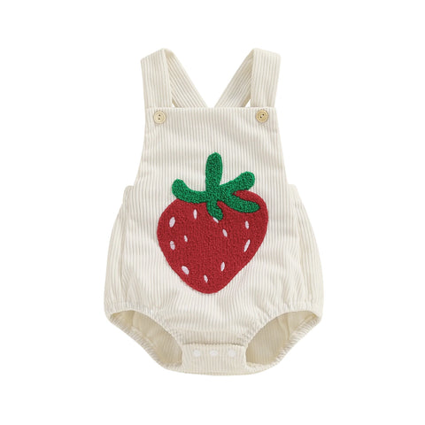 Tregren Newborn Infant Toddler Romper with Strawberry Rainbow Embroidery