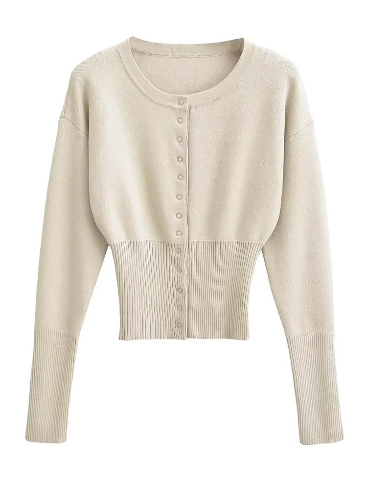 Tossy Autumn Fashion Knitwear Cardigan Top for Women - Ribbed Patchwork Slim Casual Cropped Inner Top