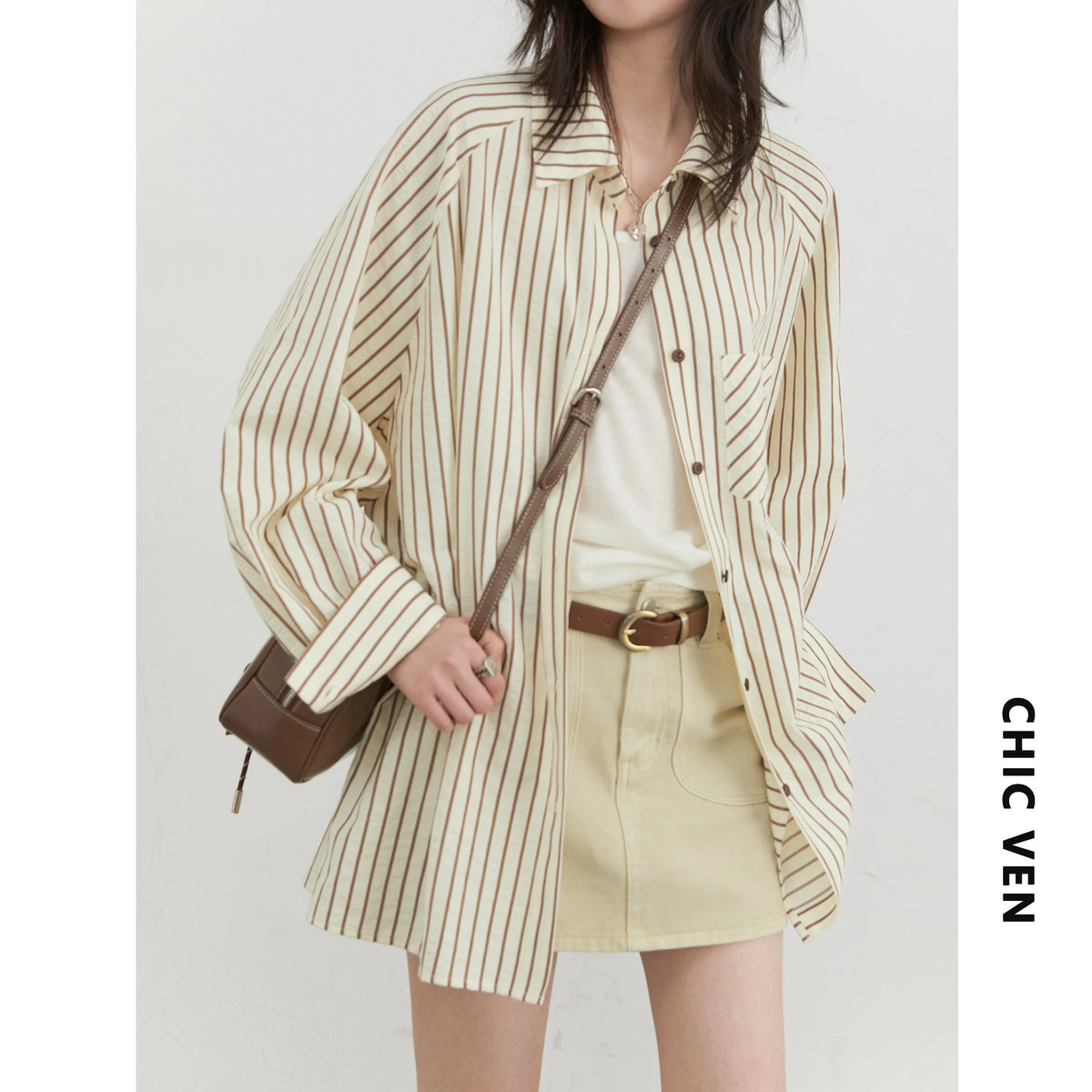CHIC VEN Women’s Oversized Striped Blouse