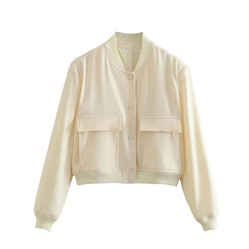 MUJER 2025 Dames Wit Bomberjack - Stijlvolle Cropped Bovenkleding voor Herfst &amp; Winter