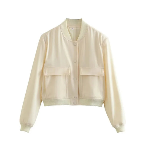 MUJER 2025 Dames Wit Bomberjack - Stijlvolle Cropped Bovenkleding voor Herfst &amp; Winter