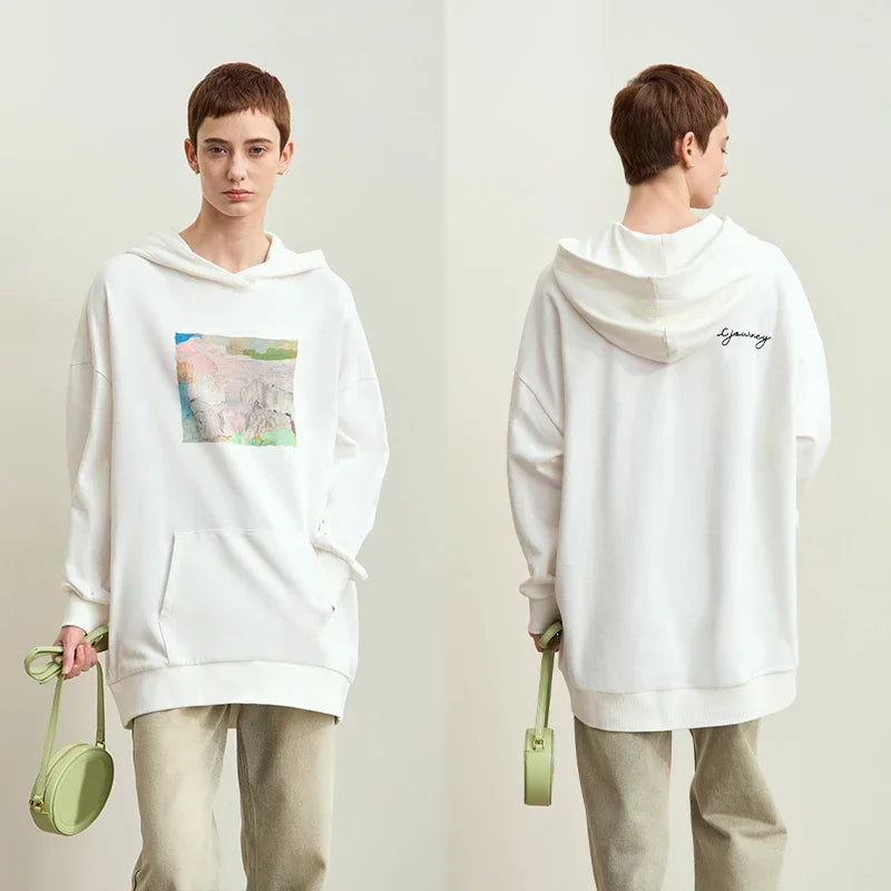 Amii Minimalism Women Sweatshirts - 2024 Autumn Art Print Hoodie