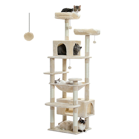 Grote kattenboom en toren voor binnenkatten – ruime hangmat, gevoerde zitstokken en met sisal beklede krabpalen