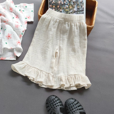 Spring Summer Korean Girl's Ruffle Capris Pants