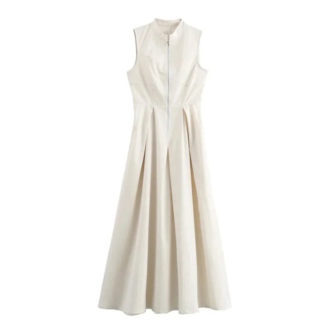 MUJER Zipper Long Dress - Elegant Summer Midi Dress