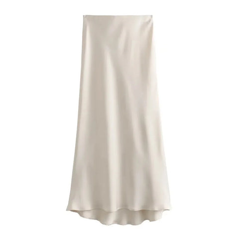 MUJER 2025 Zwarte satijnen rok - Elegante midi-rok met hoge taille voor dames