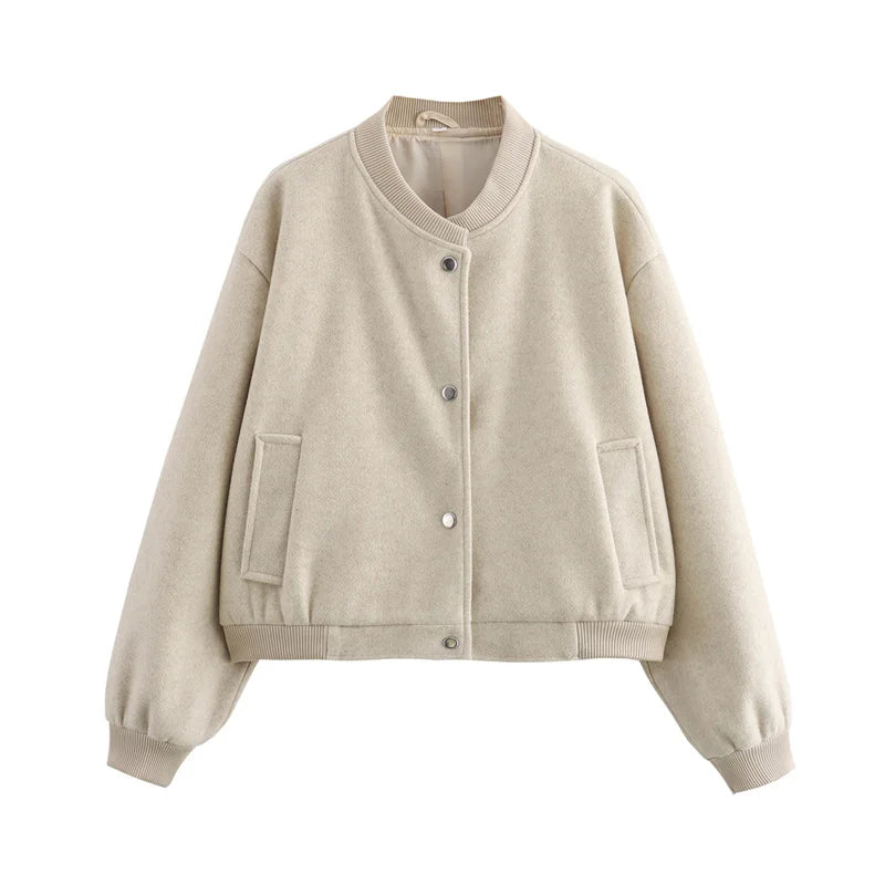 MUJER 2025 Dames Cropped Bomberjack – Modieus Beige Zwart Tweed Design