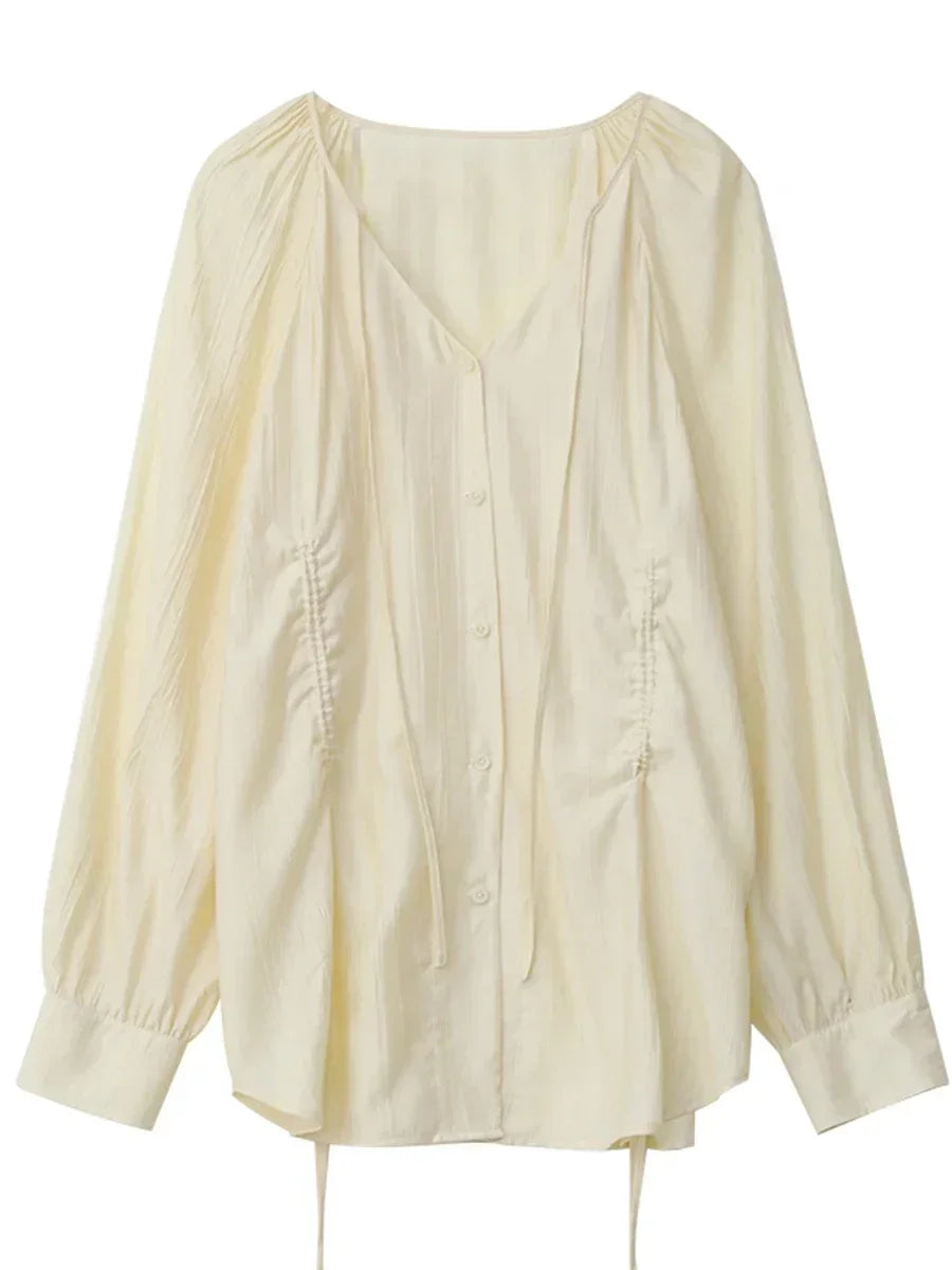 CHIC VEN Women Loose Lace Up Shirt