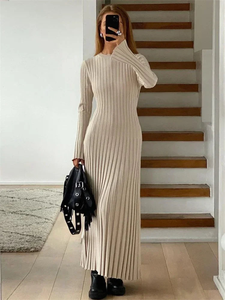 Tossy Lace-Up Dames Gebreide Maxi-jurk - Herfst Hoge Taille Mode