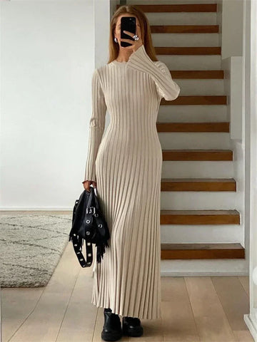 Tossy Lace-Up Dames Gebreide Maxi-jurk - Herfst Hoge Taille Mode