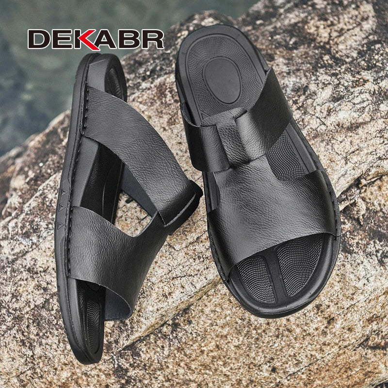 DEKABR Herren-Sommersandalen – Rindsleder, offene Zehenpartie, Slip-On 