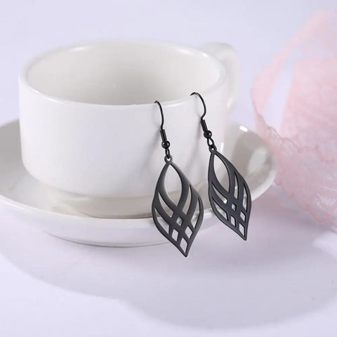 Skyrim Stainless Steel Symmetrical Geometry Drop Earrings - Golden Black Statement Jewelry for Women