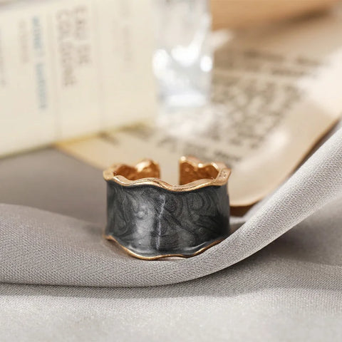 Retro Gold Color Double Oil Drip Open Rings for Women - Luxury Irregular Adjustable Finger Ring 2025