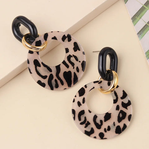 Vintage Black Leopard Print Circle Drop Earrings for Women - Trendy Acrylic Round Geometric Dangle Jewelry 2025