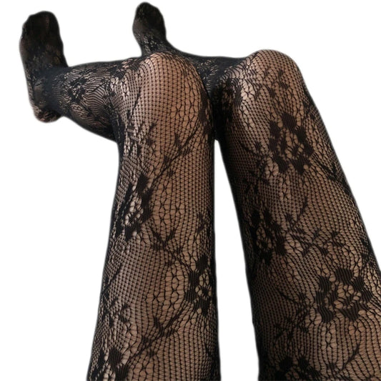 Elegant Women's Long Fishnet Stockings Pantyhose with Floral Design