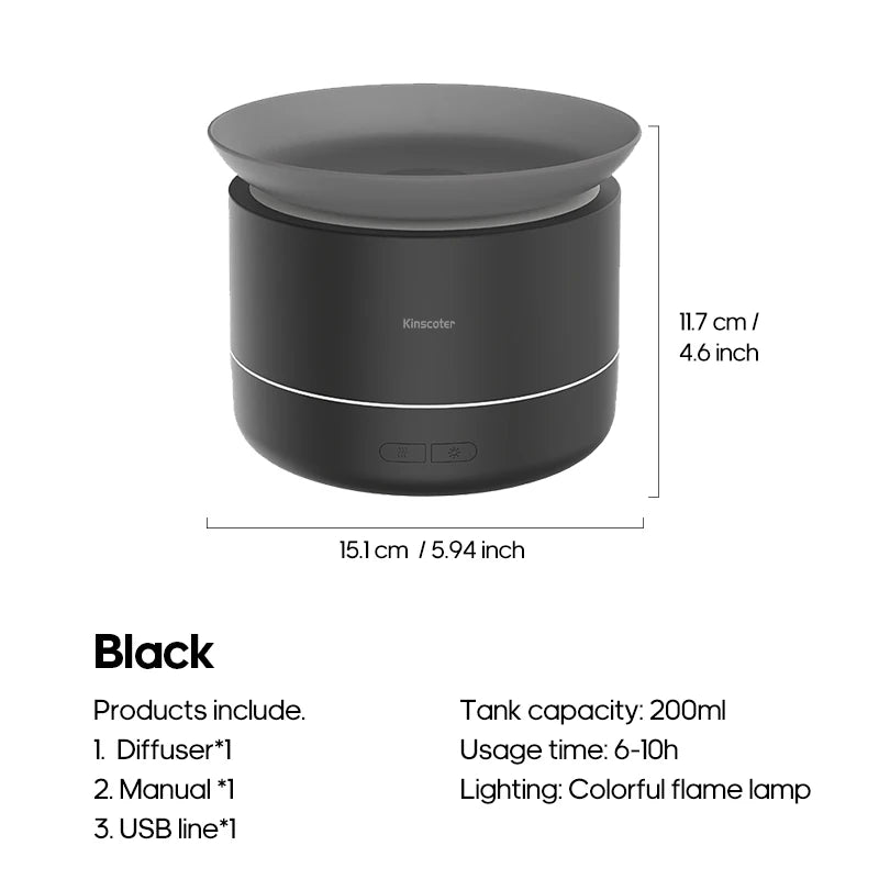 KINSCOTER Mist Surge Spray Aroma Diffuser 200ml - USB Quiet Desktop Essential Oil Humidifier with LED Night Lamp