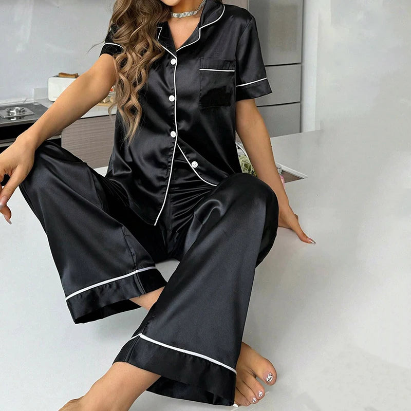 Satin Pajama Set for Women - Autumn Sleepwear