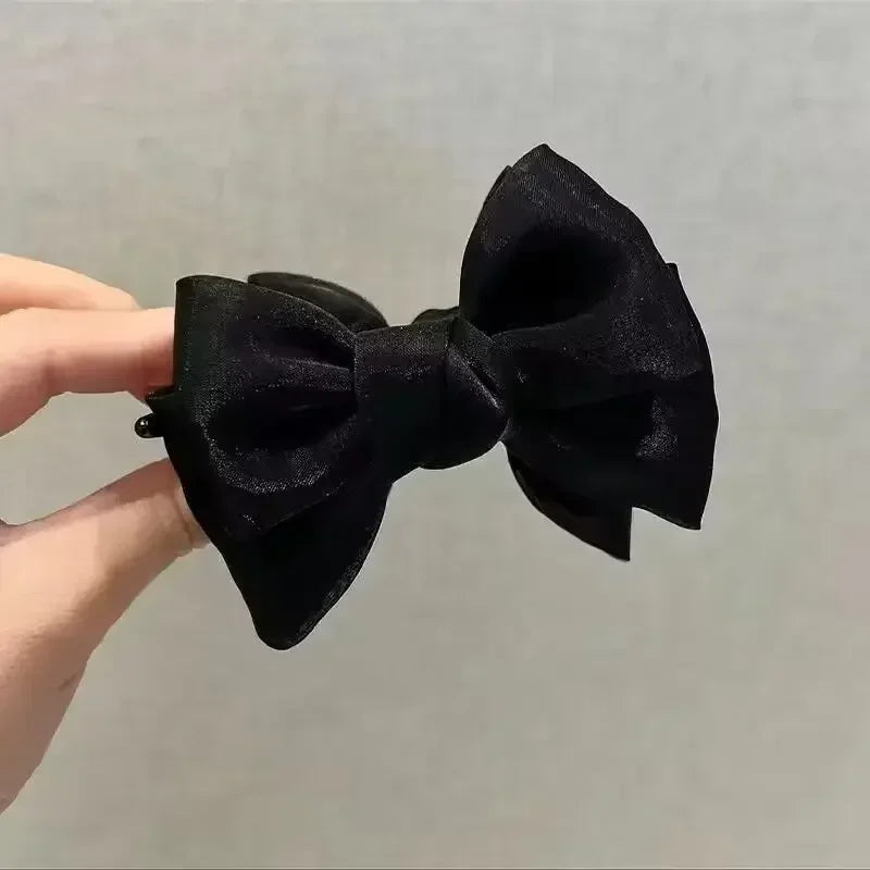 Elegant Sweet Bow Tie Hair Claw Clip - Velvet Ponytail Holder for Women