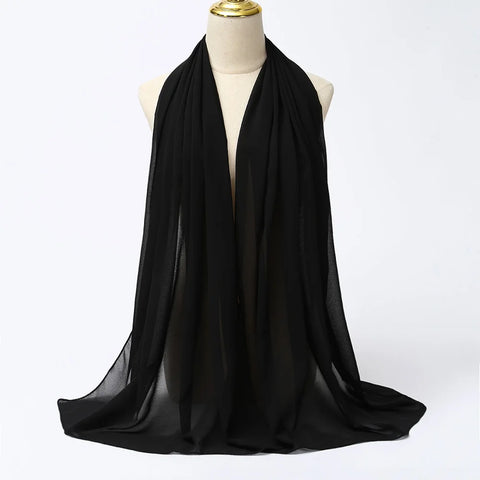 Elegant Muslim Chiffon Hijab Scarf - Lightweight Long Solid Color Head Wrap for Women