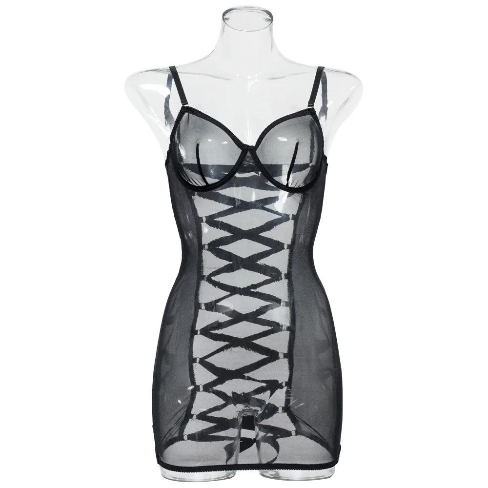 Seductive Sheer Lace Backless Dress - Perfect for Romantic Nights