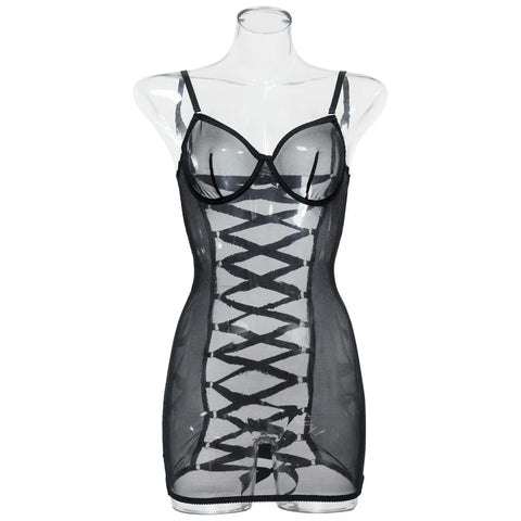 Seductive Sheer Lace Backless Dress - Perfect for Romantic Nights