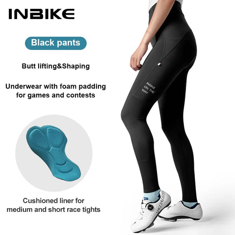 INBIKE 2024 Women's Long Padded Cycling Pants - Perfect MTB Leggings with Pockets