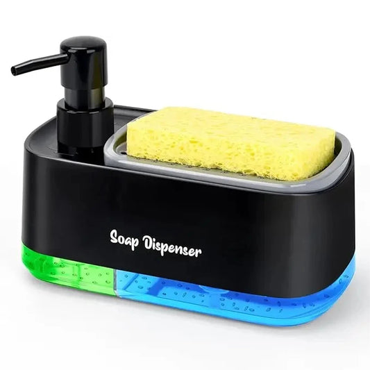 Multifunctional Kitchen & Bathroom Soap Dispenser with Sponge Holder - Space Saving Countertop Organizer