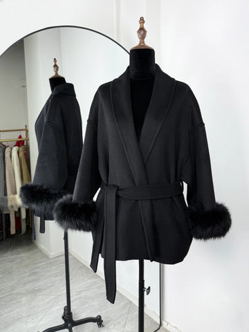 TARUXY Vossenbont Wollen Jassen Dames Korte Jas - Elegante Dubbelzijdige Overjas voor Kantoor Dames