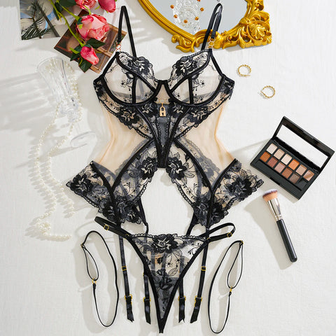 Fantasy Lingerie Ultra Hot Lace Sexy OnlyFans Kit - Transparent Ensemble with G-String Tulle Underwear