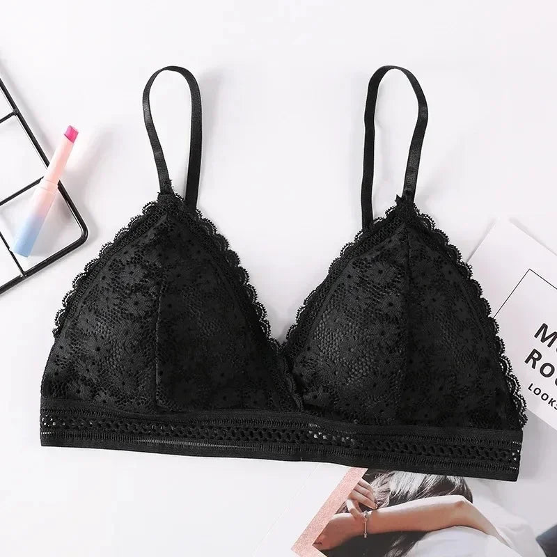 Floral Lace Bralette for Women - Push Up Wireless Lingerie with Removable Pads